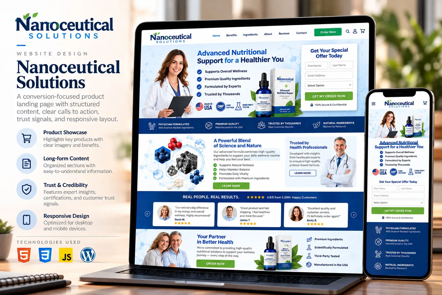 Nanoceutical Solutions website preview